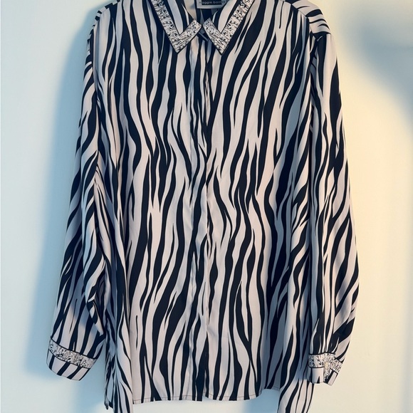 Maggie Barnes Black and Cream Long Sleeve Button Down Shirt 22W - Picture 1 of 6